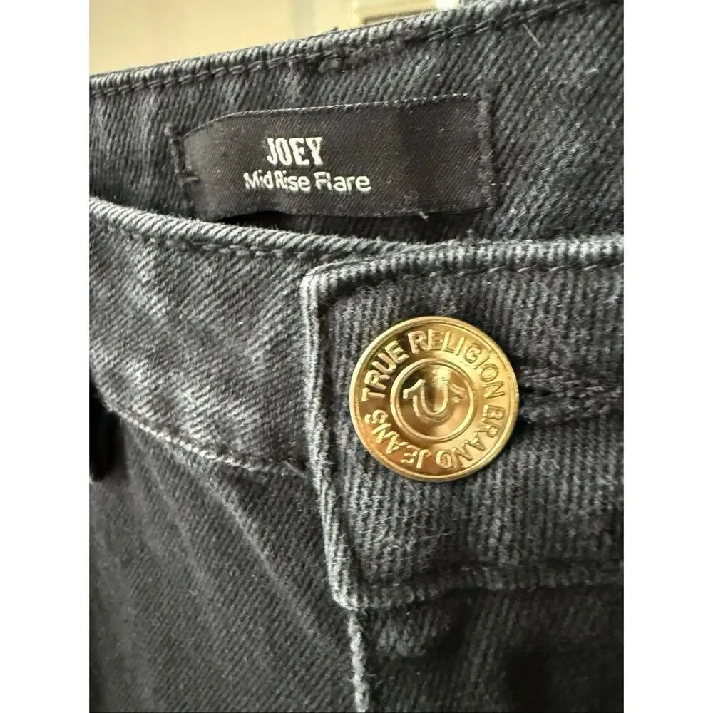 True Religion Joey Mid Rise Flap Flare Jeans Black $154 31